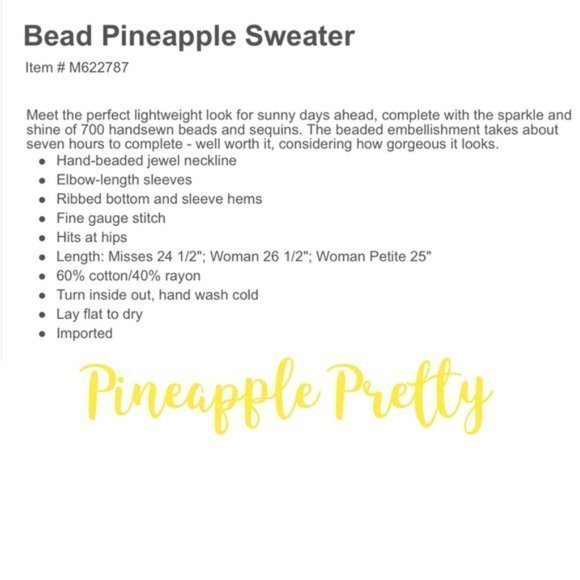 Talbots‎ Sequins Cotton Pineapple Beaded Hawaii Sweater Summer Jeweled Top Shirt - Picture 2 of 7